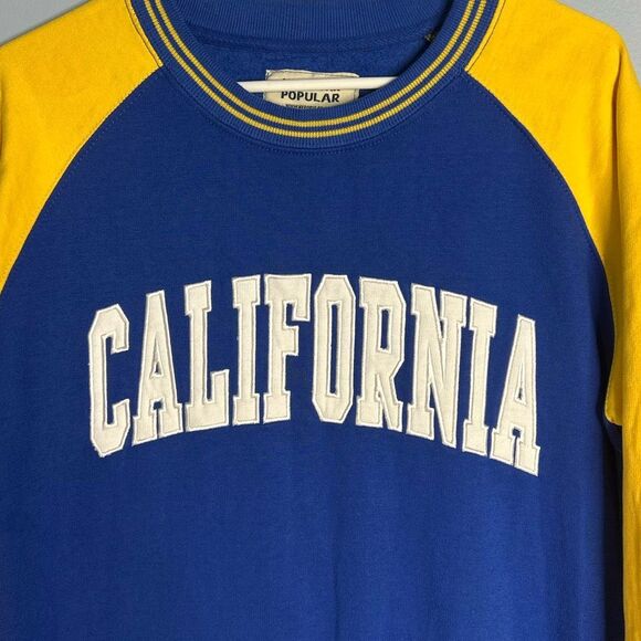 New York Popular Raglan Sweatshirt Men’s Medium Blue Yellow California - Picture 2 of 6